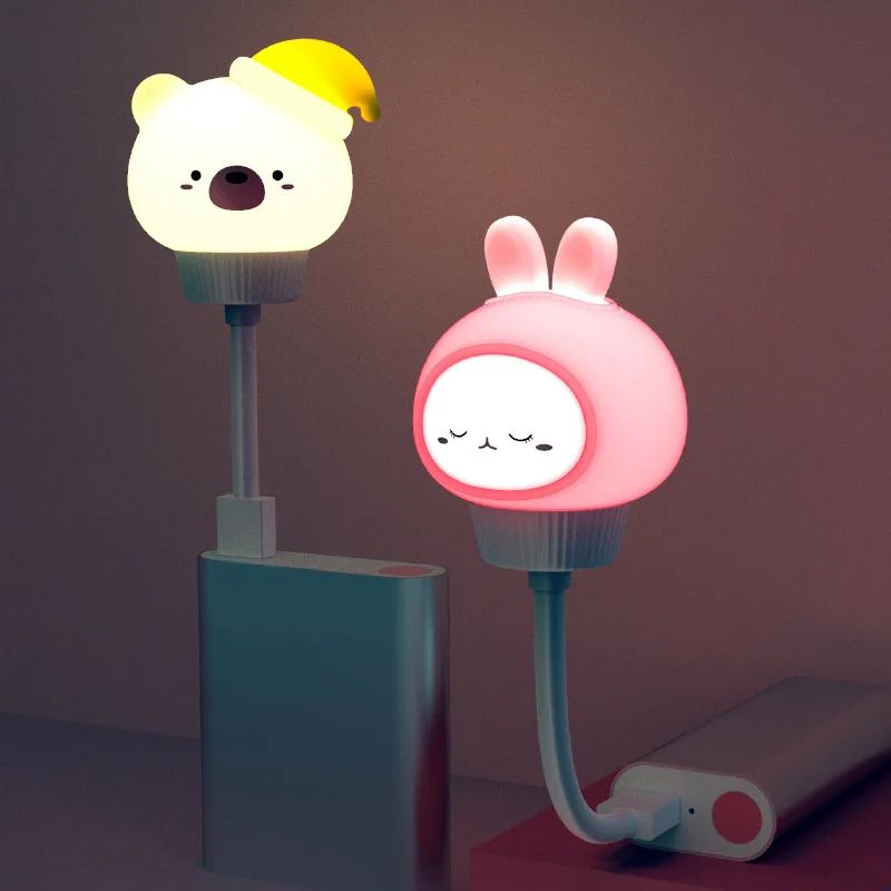 Cute Cartoon USB LED Night Light with Remote Control – Dimmable Bear Chick Kitten Bedside Lamp for Kids & Baby Nursery