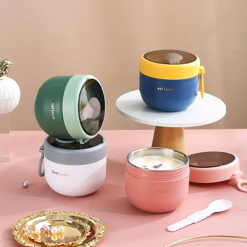 600ml Stainless Steel Lunch Box Reusable Soup Noodle Bowl Microwave Safe Food Container