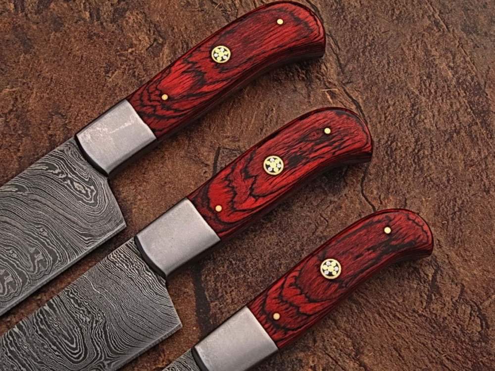 Damascus Chef Set Of 3 Pieces ,Custom Handmade Chef Set , Handmade Damascus Chef Set ,Personalized Gift For Mother ,