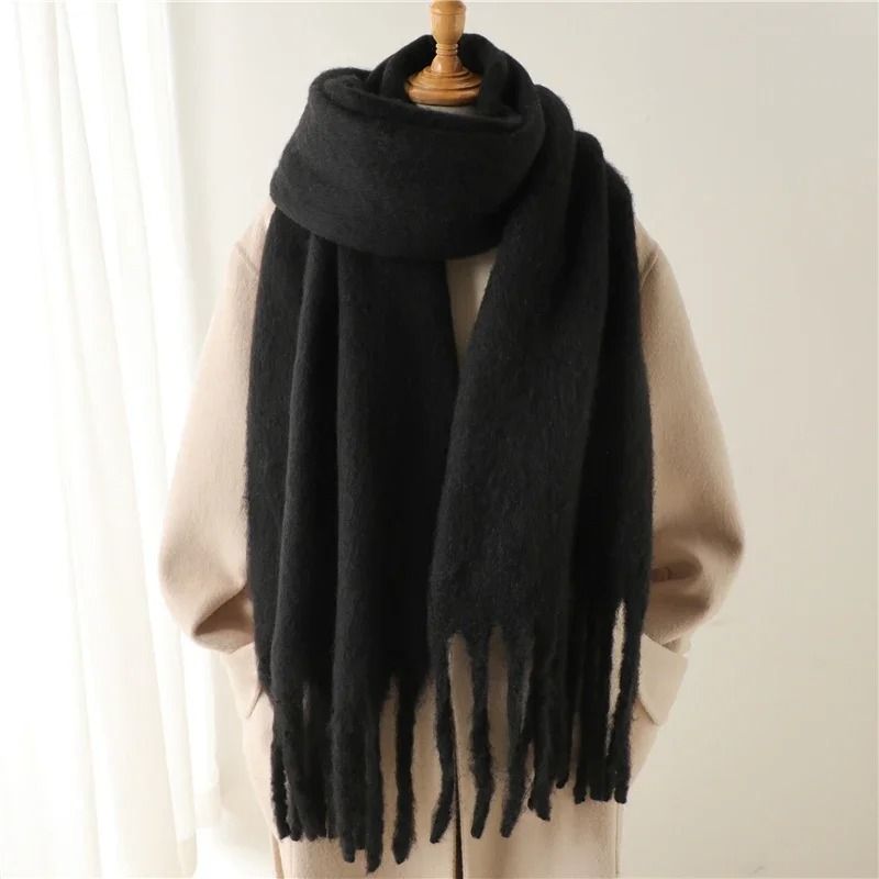 Winter Scarf for Women Cashmere Warm Solid Pashmina Blanket Wraps Female Thick Soft Big Tassel Shawl Long Poncho
