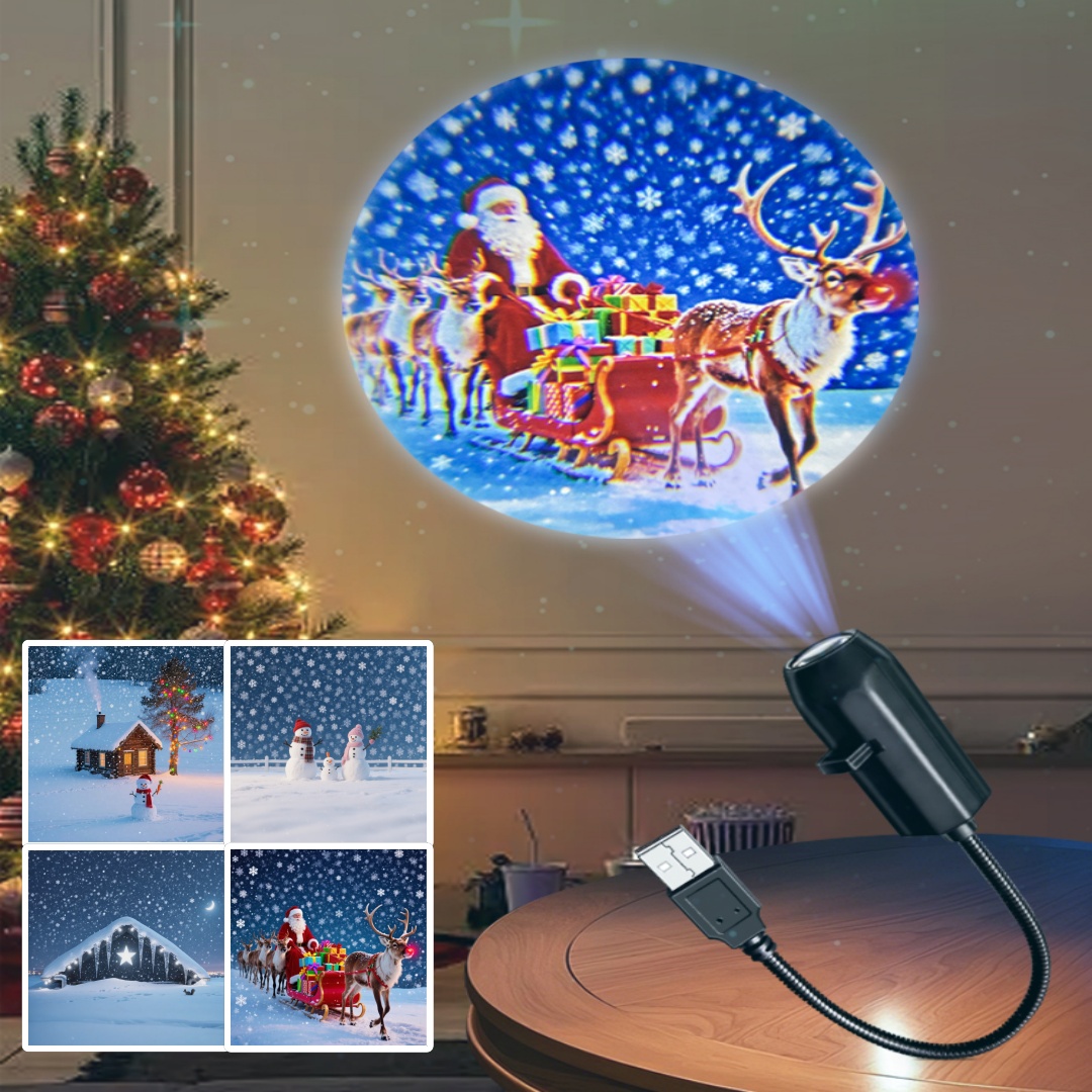 LED Projector Lamp for Room, USB Projector Light Christmas Elk, Santa Claus Night Light Switchable Pattern Decor