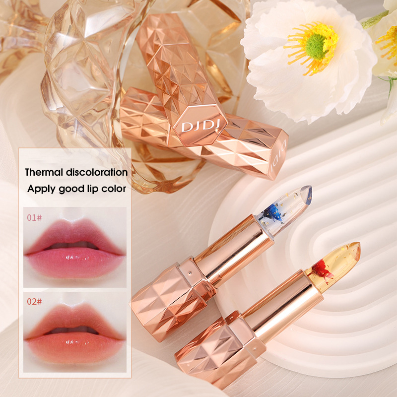 Jelly color-changing lipstick, flower lip balm, warm and long-lasting hydration, moisturizing, non-sticky