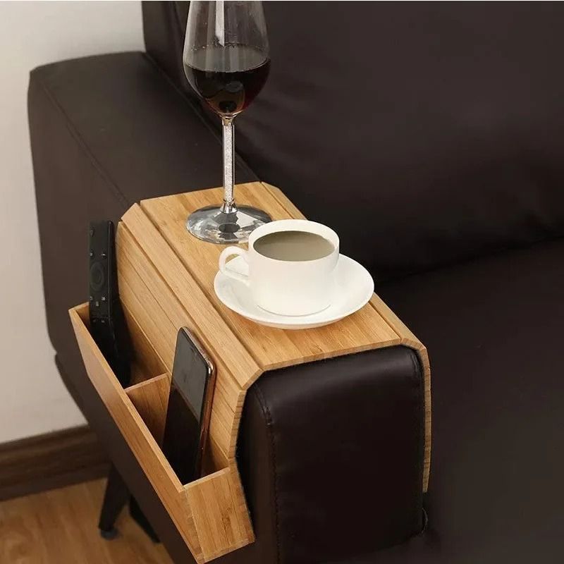 Foldable Bamboo Sofa Armrest Tray with Cup Holder