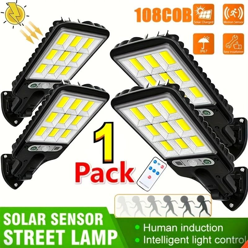 Solar Motion Sensor Street Lamp with 3 Light Modes and Remote Control for Outdoor Garden and Patio