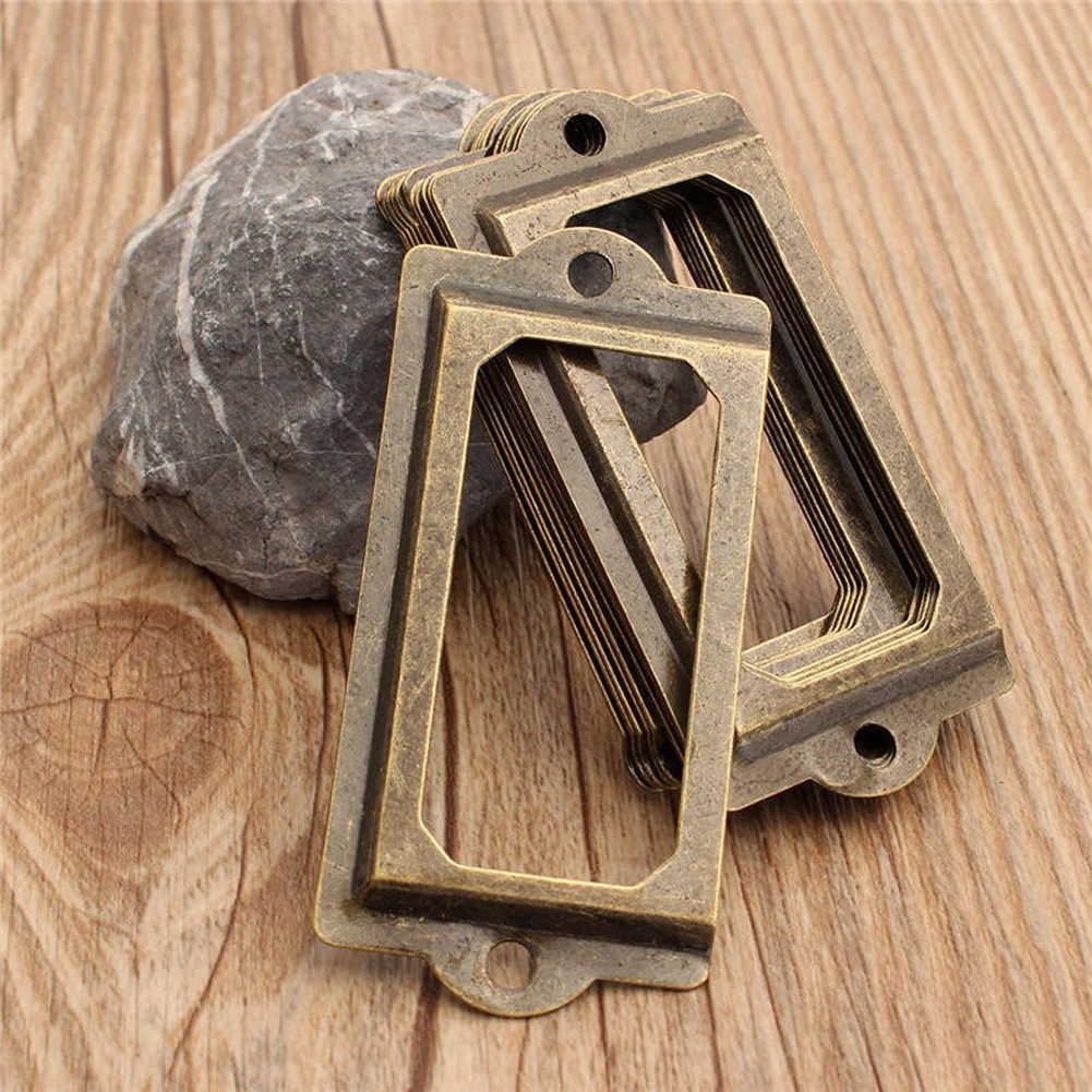Vintage Brass Label Pull Handle for Drawers Cabinets with Card Holder Frame