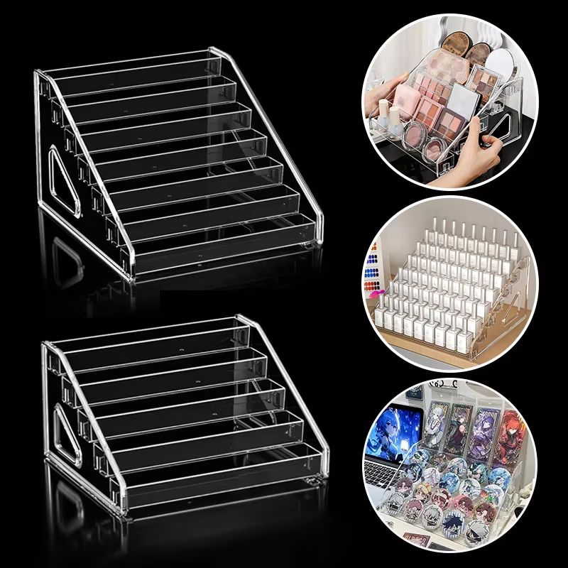 Acrylic Anime Badge Display Organizer Ladder Shelf Transparent Desktop Rack