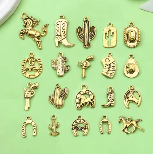 20pcs Western Cowboy Charms Set – Horseshoe, Cactus, Hat & Boots DIY Jewelry Pendants