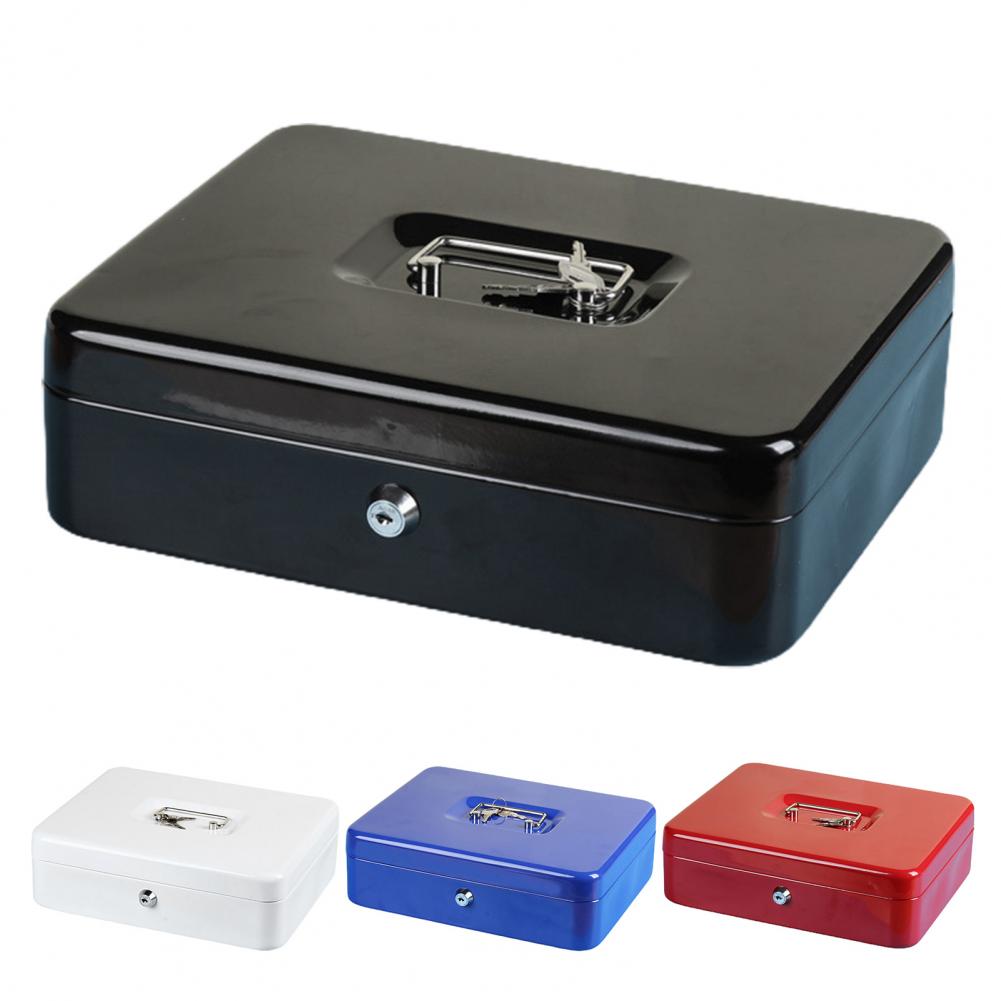 Portable Secure Cash Lock Box with Key Lock Fireproof Metal Money Organizer