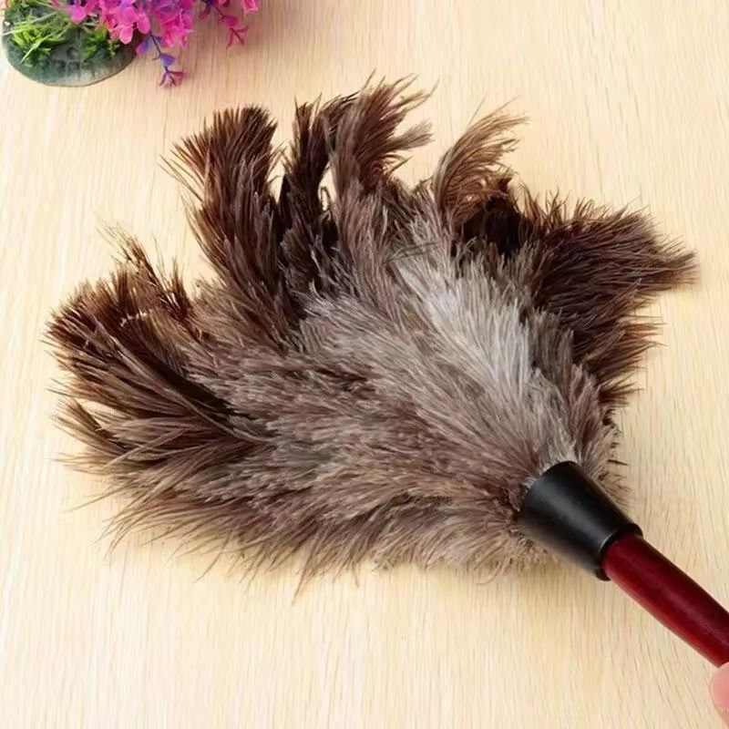 Premium Wooden-Handle Ostrich Feather Duster – Anti-Static Home Dust Brush