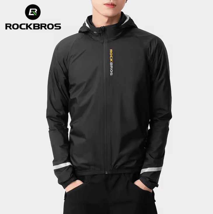 ROCKBROS Lightweight Waterproof Cycling Rain Jacket with Reflective Hood