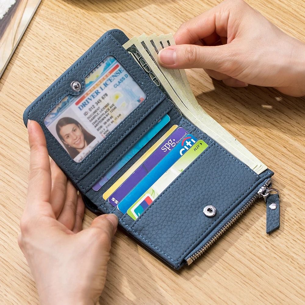 Genuine Leather Zip Wallet with RFID Protection