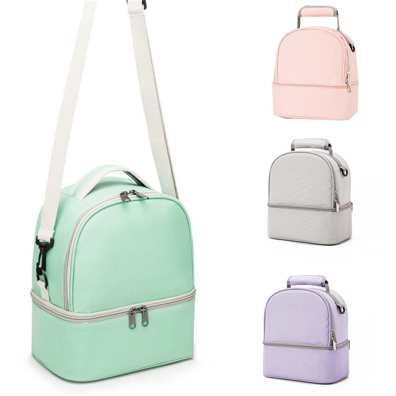 Fashion Insulation Double Layer Pack, Solid Color Large Capacity Mommy Bag, Travel Picnic Portable Food Hand bag
