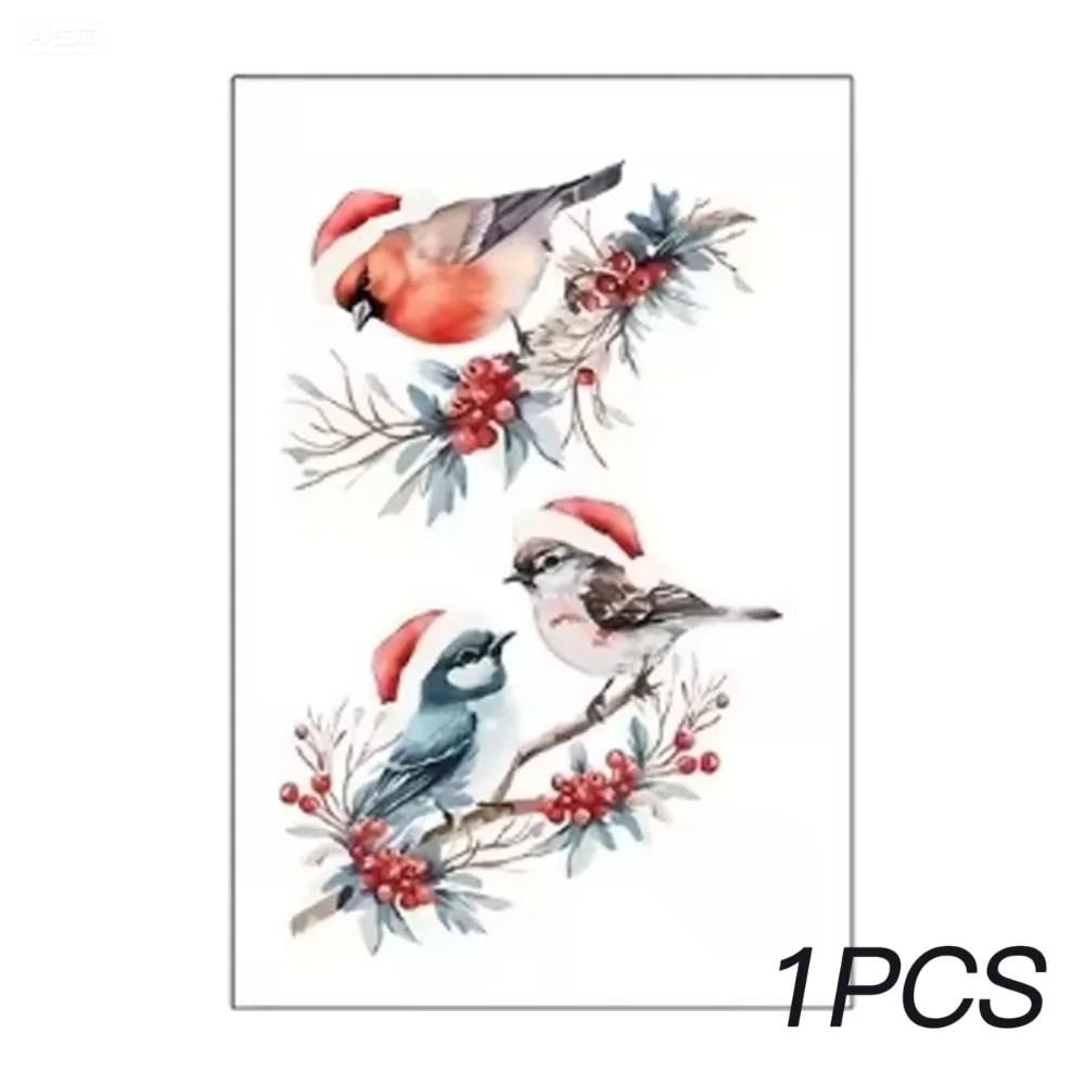 Christmas Bird and Tree Branch Window Static Stickers Set