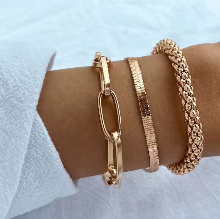 Punk Heavy Metal Big Thick Chain Bracelet Set – Retro Geometric Metal Twist Chain Bangles for Women