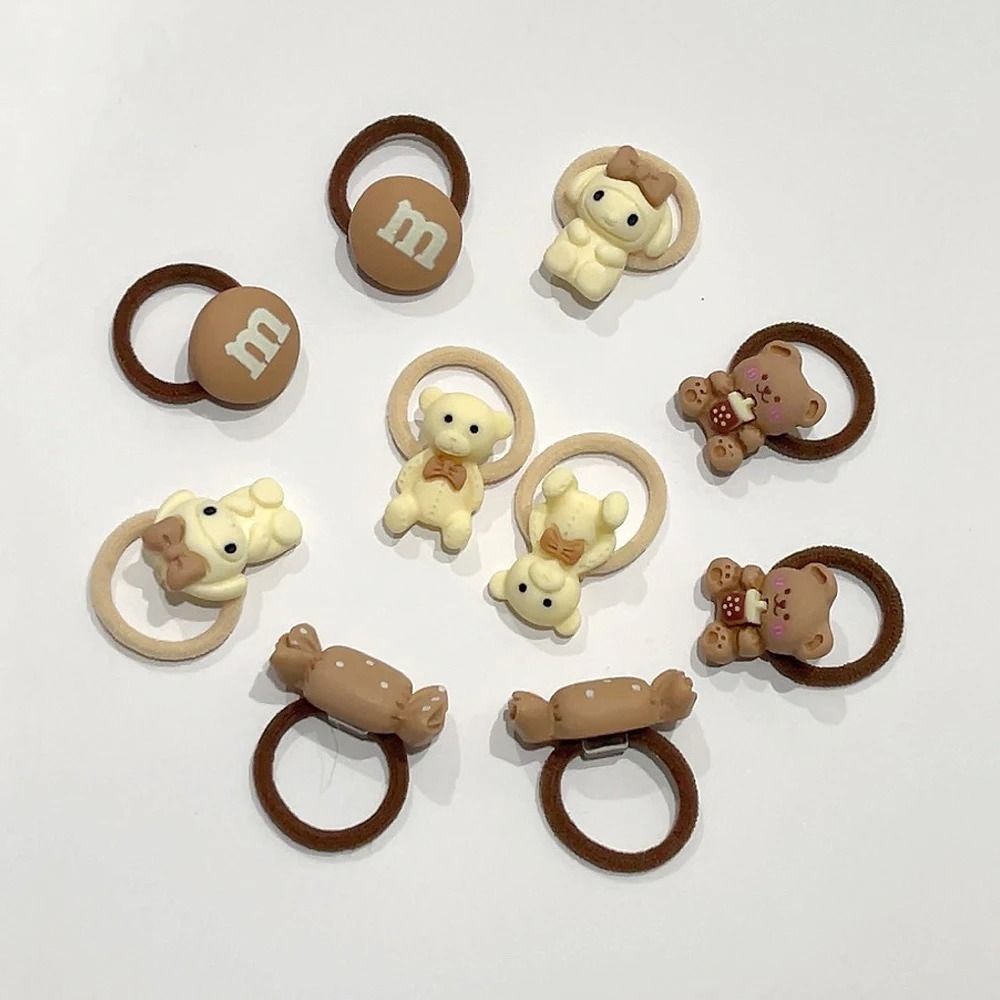 10-Piece Baby & Toddler Hair Tie Set – No-Hurt Elastic Mini Scrunchies with Cute Cartoon Bears, Rabbits & Flowers