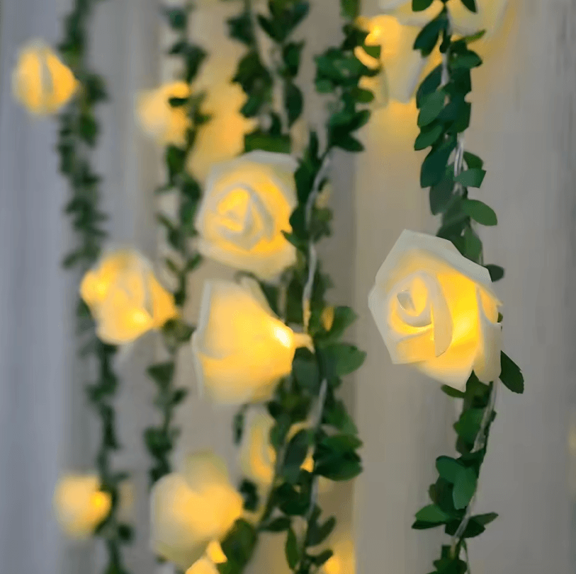 EverBloom 10/20 LED Rose String Lights – Battery Operated Artificial Ivy Garland for Party & Home Decor