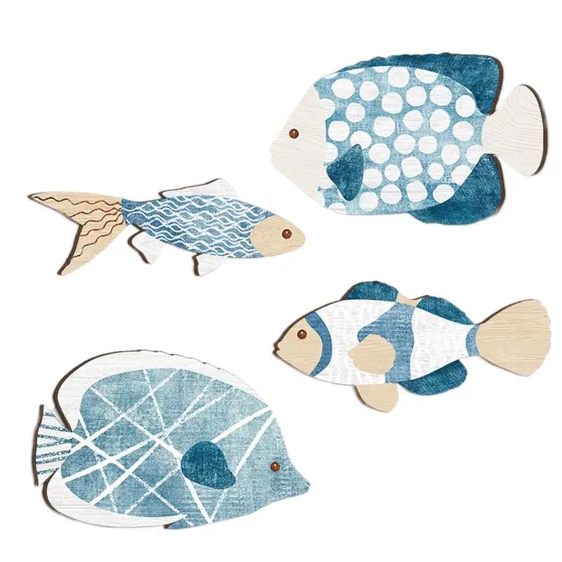 Coastal Wooden Fish Wall Decor Nautical Beach Style Wall Art Set