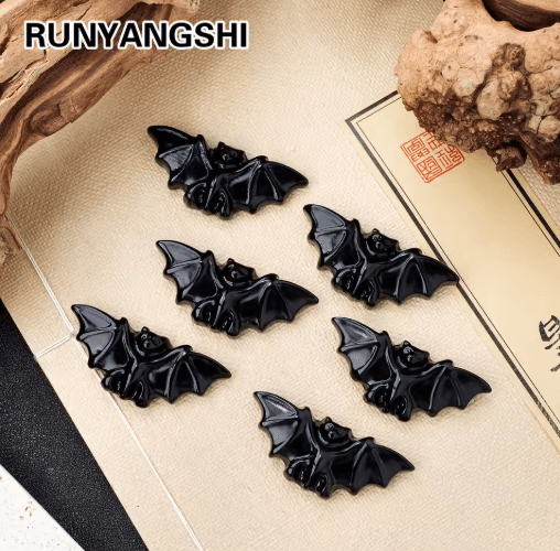 Natural Obsidian Crystal Bat Figurine – Hand-Carved Healing Energy & Spiritual Healing Crystal Decor