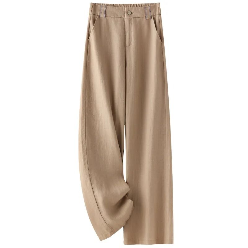 Women Linen Straight Leg Long Pants 2026 Summer High Waisted Lightweight Wide Leg Casual Trousers