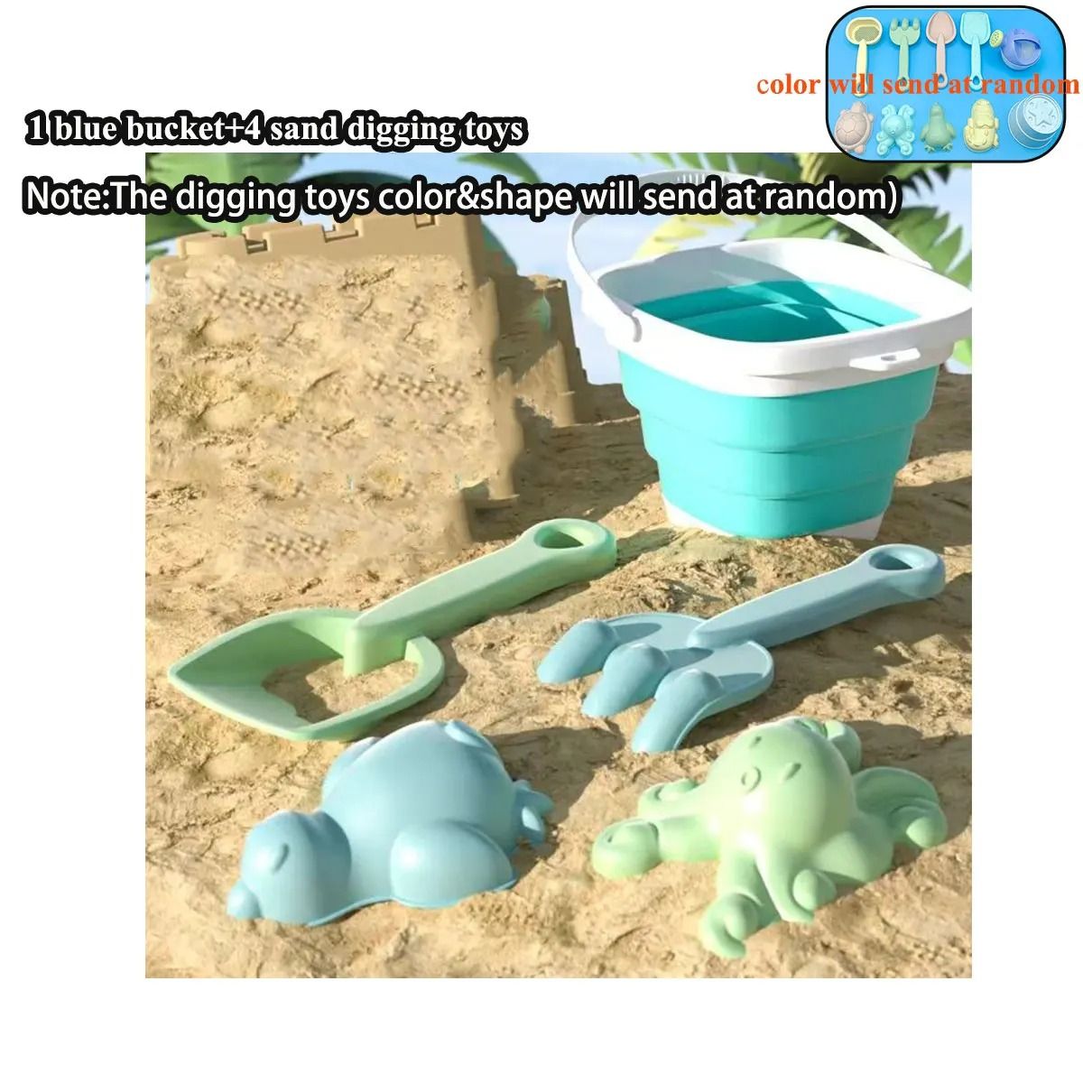 Kids Beach Sand and Water Play Set Folding Bucket Summer Toys