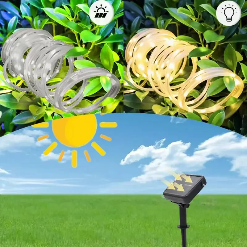 Waterproof Outdoor Solar Rope Led Light, Garden Xmas Decoration, Tube Fairy Strip String Lights