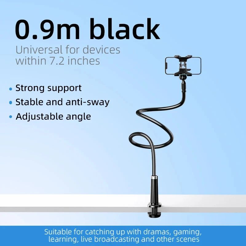 Universal Adjustable Phone Stand with Rotating Clip - Bedside & Desk Hands-Free Holder