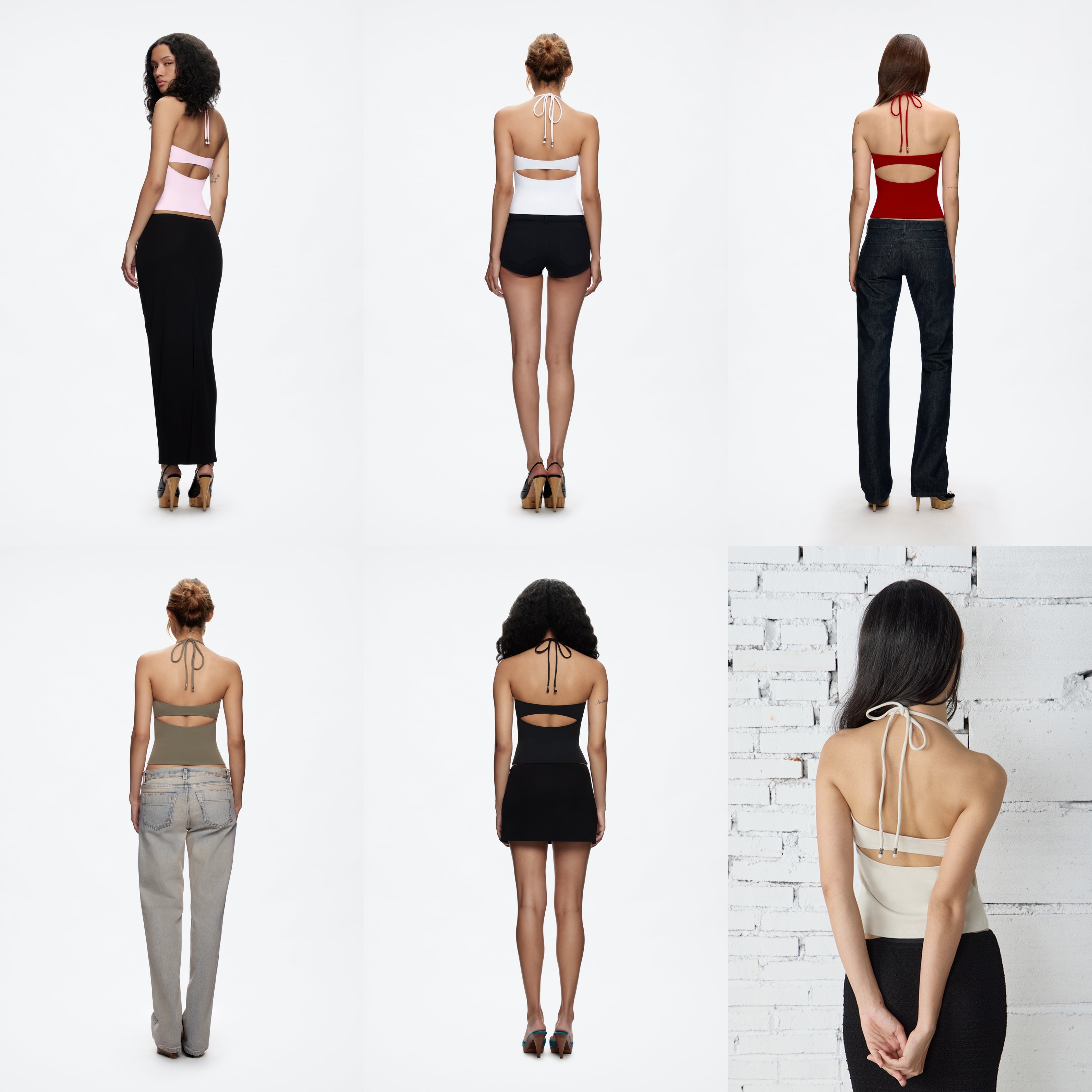 Women's Tank Open-Back Camisole Top with Metal Accents, Self-Tie Straps, Sexy Low-Neck Halter Design