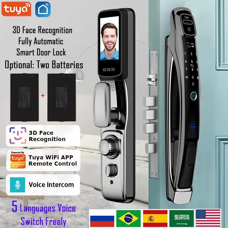 WiFi Tuya App Face Recognition Smart Door Lock With Camera Video Call Voice Intercom Digital Door Lock