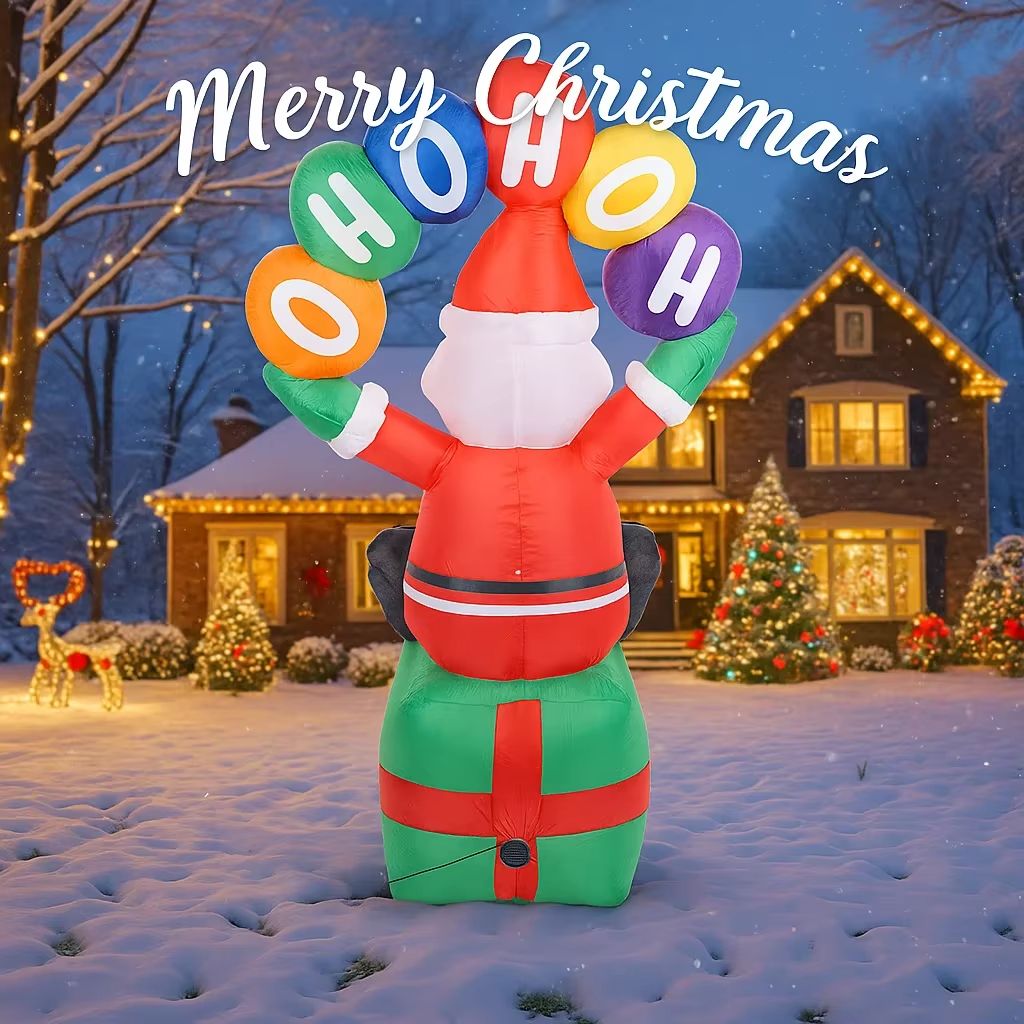 5.9FT Lighted Santa with Gift Box Inflatable for Outdoor Christmas Yard Decor