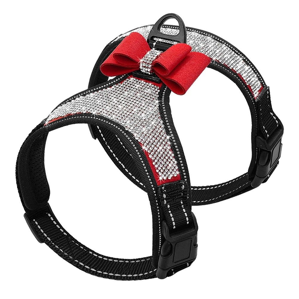 Reflective Rhinestone Dog Harness Vest with Bow Accent