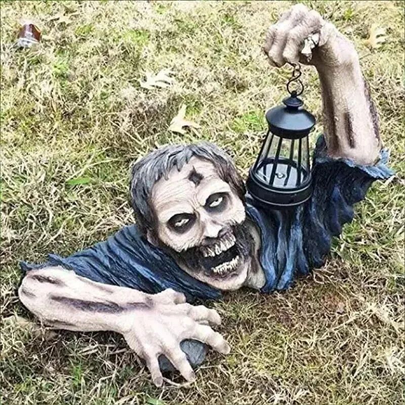 LED Crawling Zombie Halloween Decor – Scary Lantern Holding Zombie Outdoor Figurine Light