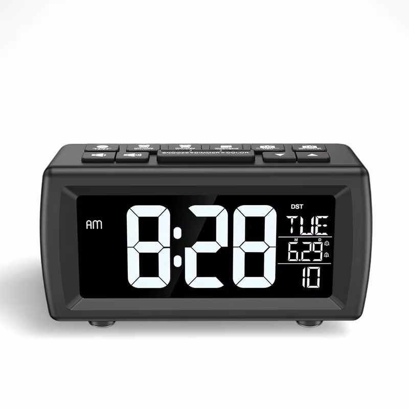 FM Radio Alarm Clock Retro Digital Desk Clock with 7-Color Font and Date/Week Display