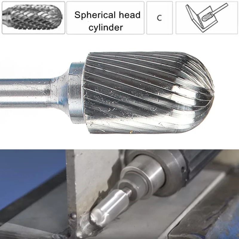 Tungsten Carbide Rotary Burr with 1/4 Inch Shank, Style C Ball Nose Cylinder