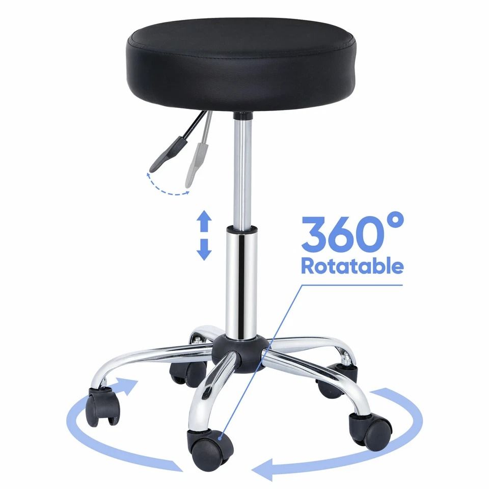 Hydraulic Rolling Stool Chair Adjustable Height Swivel Salon Seat with Wheels