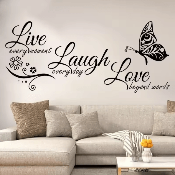 InspireNest Live Laugh Love Butterfly Vinyl Wall Decal for Living Room & Home Decor