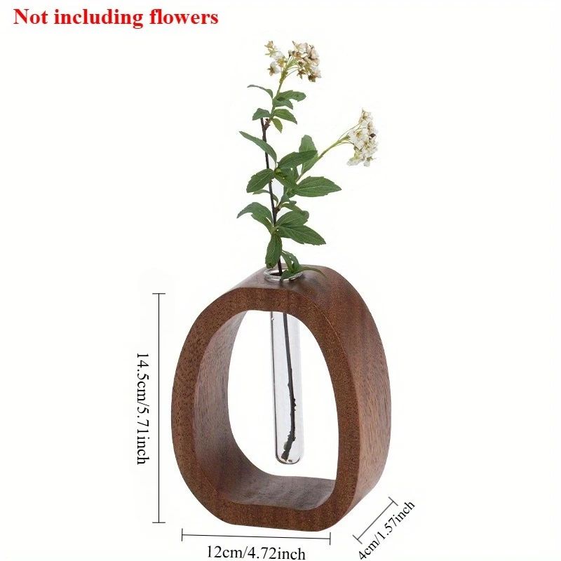 Solid Wood Mini Desktop Flower Vase with Glass Insert (Minimal Single Stem Bud Vase)