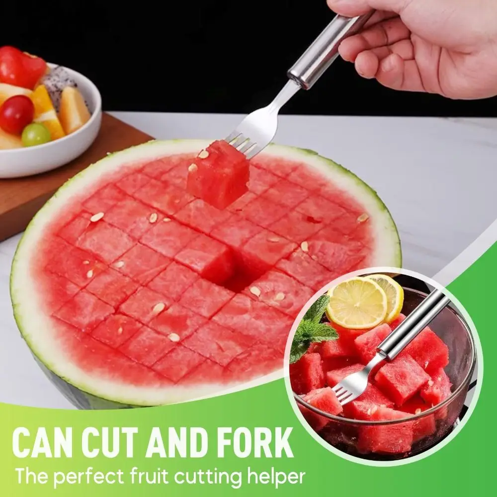 Stainless Steel Fruit Cutter, Watermelon Cutter Dual Head for Professional Slicing, Smooth Watermelon Fork Slicer