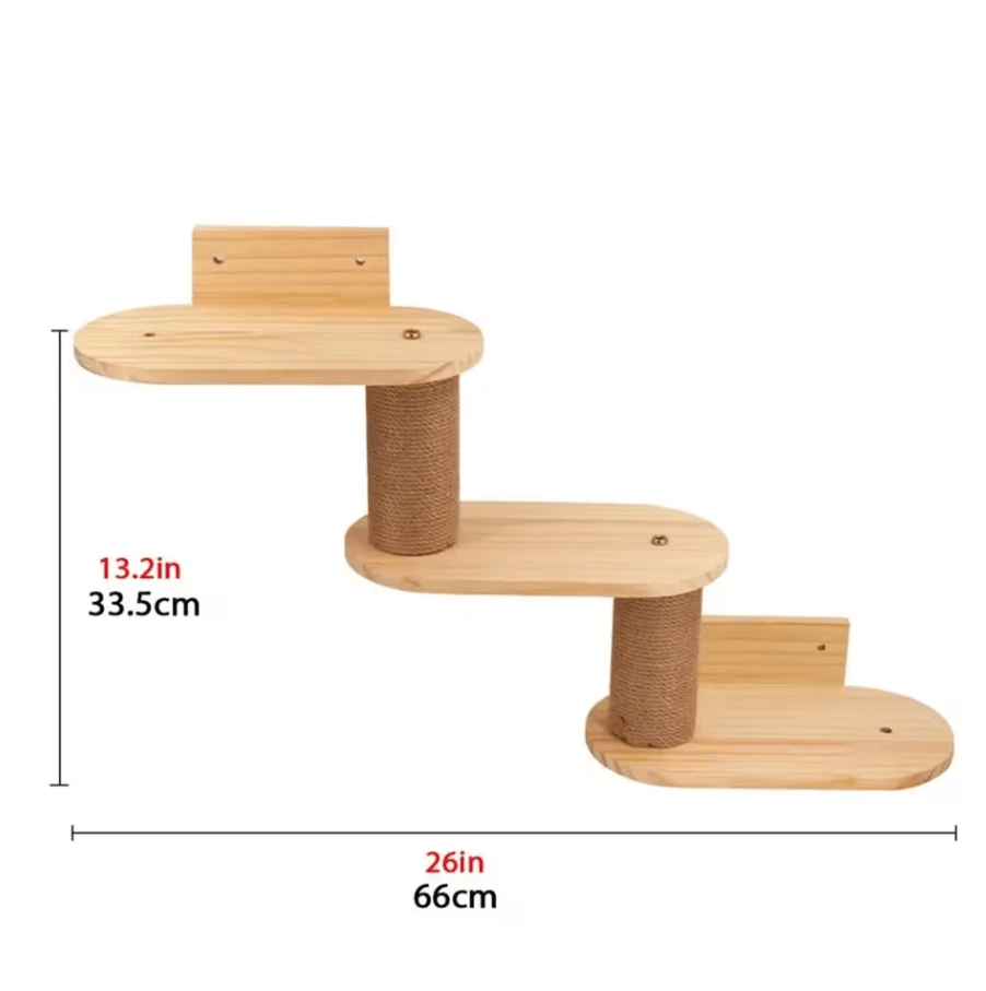 Wall Mounted Wooden Cat Climbing Shelves with Sisal Scratching Post Hammock and Pedals