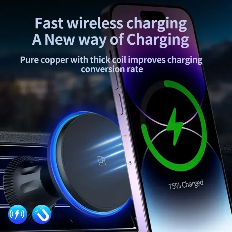 Magnetic Wireless Car Charger Stand with RGB LED Light Fast Charging Station