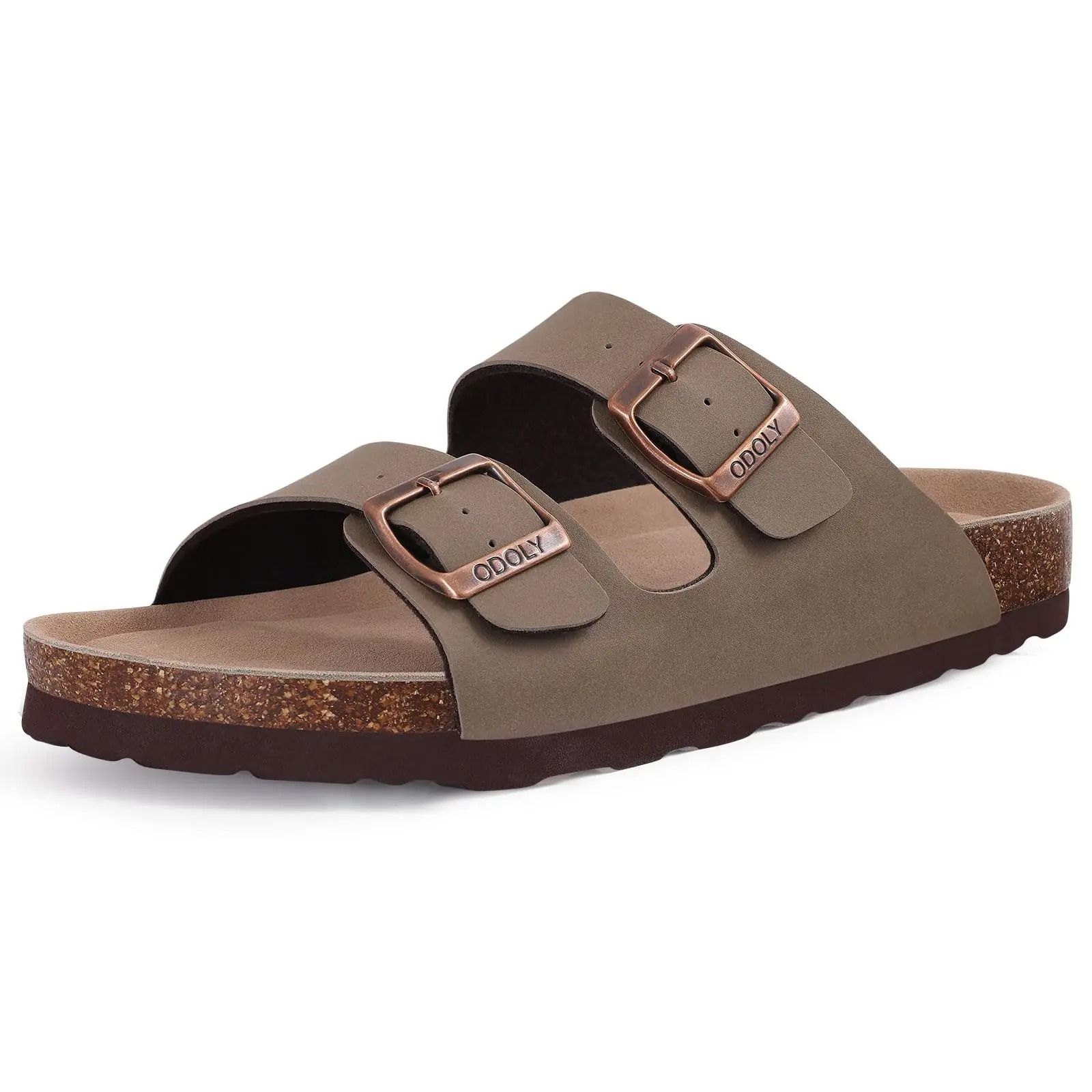 Comwarm Mens Cork Footbed Slides Arch Support Leather Sandals