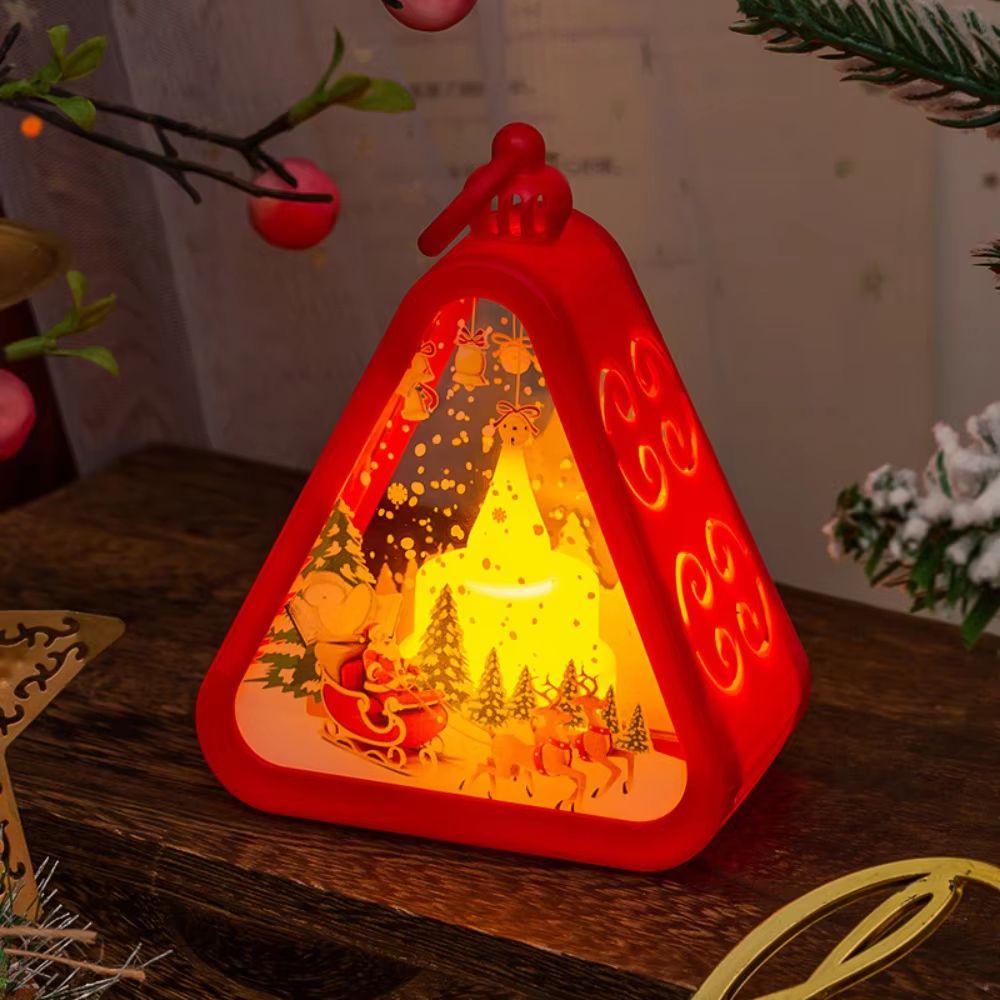 FestiveGlow LED Triangle Lantern – Santa & Snowman Christmas Table Lamp