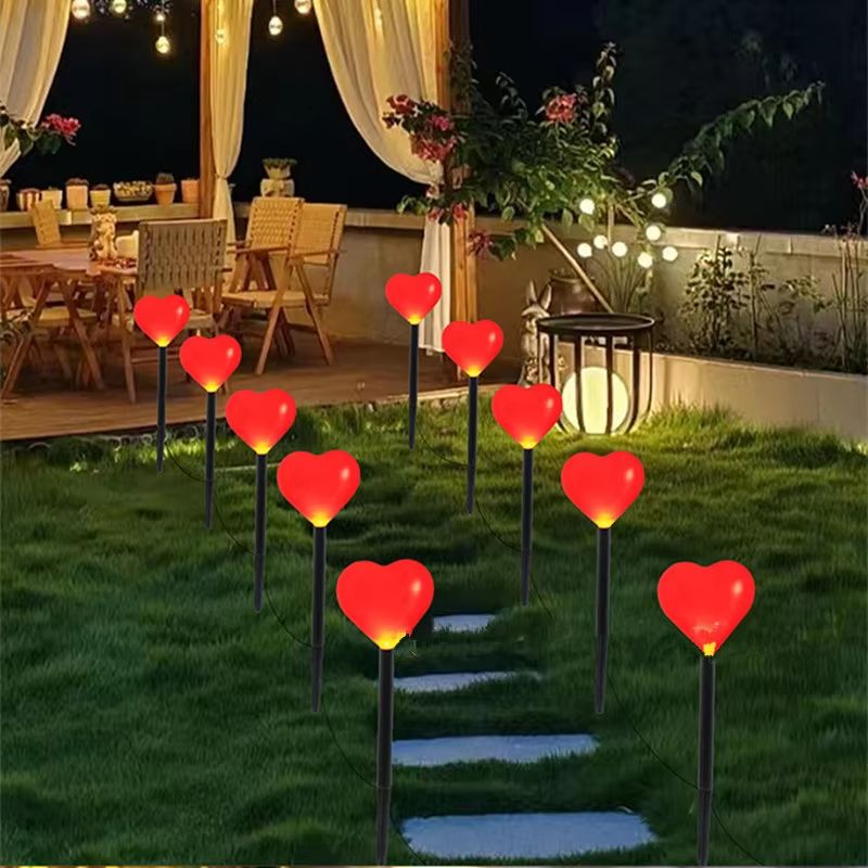 5pcs Solar Heart Garden Lights Waterproof Romantic Outdoor Stake Decor