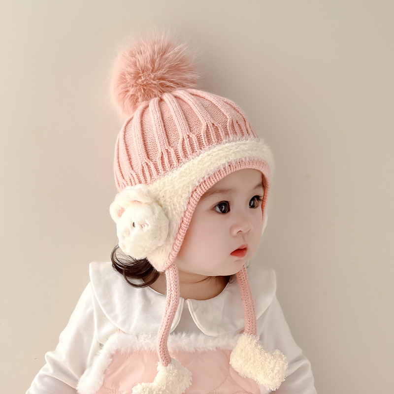 Warm Ear Protection Hat Velvet Lining Kids, Children Woolen Knit Hats, Cute Animal Baby Earmuffs Cap Winter