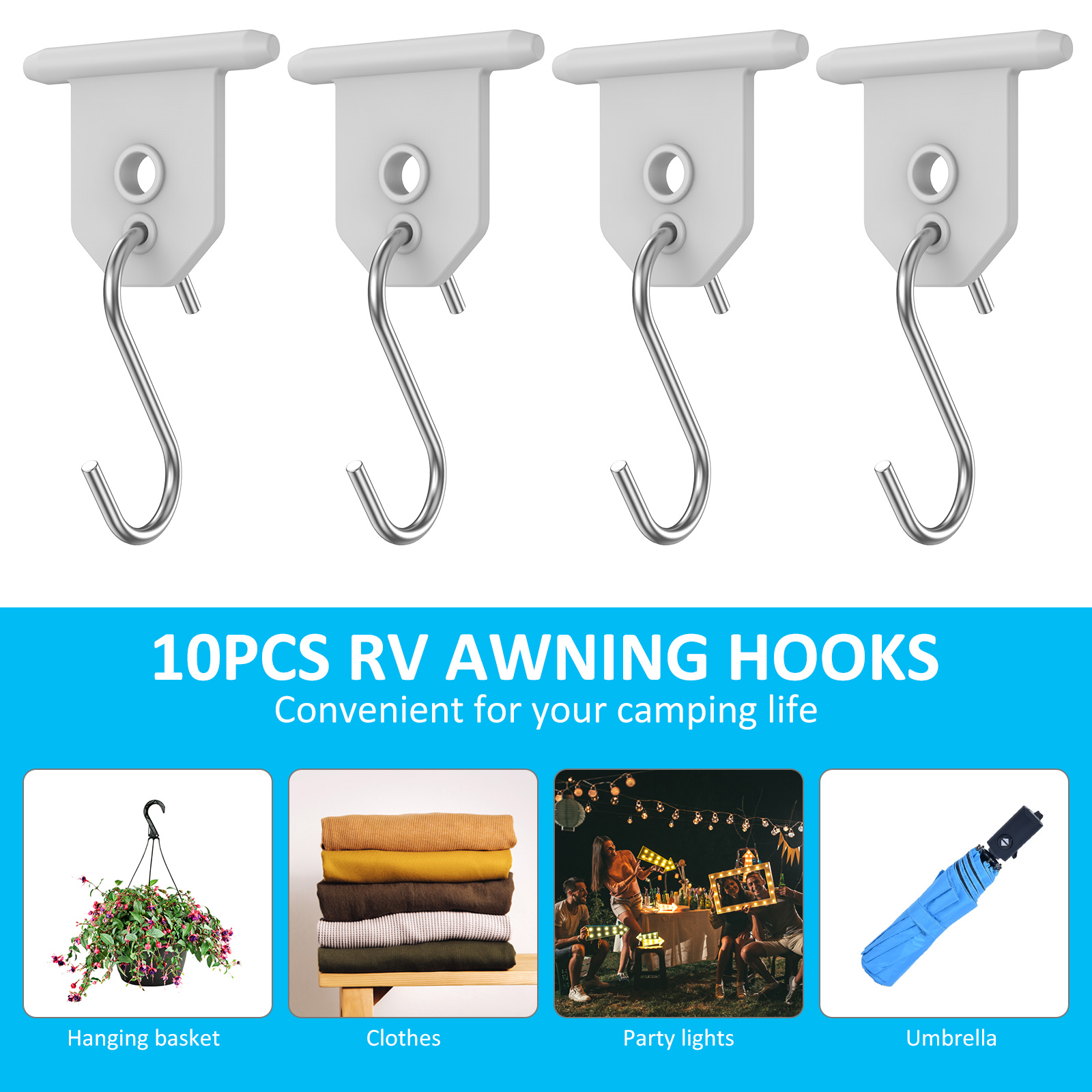 Sturdy Awning Hooks for RV, Shaped Camping Awning Hooks, Metal Party Light Hangers for Hats, Outdoor Camper Hanging