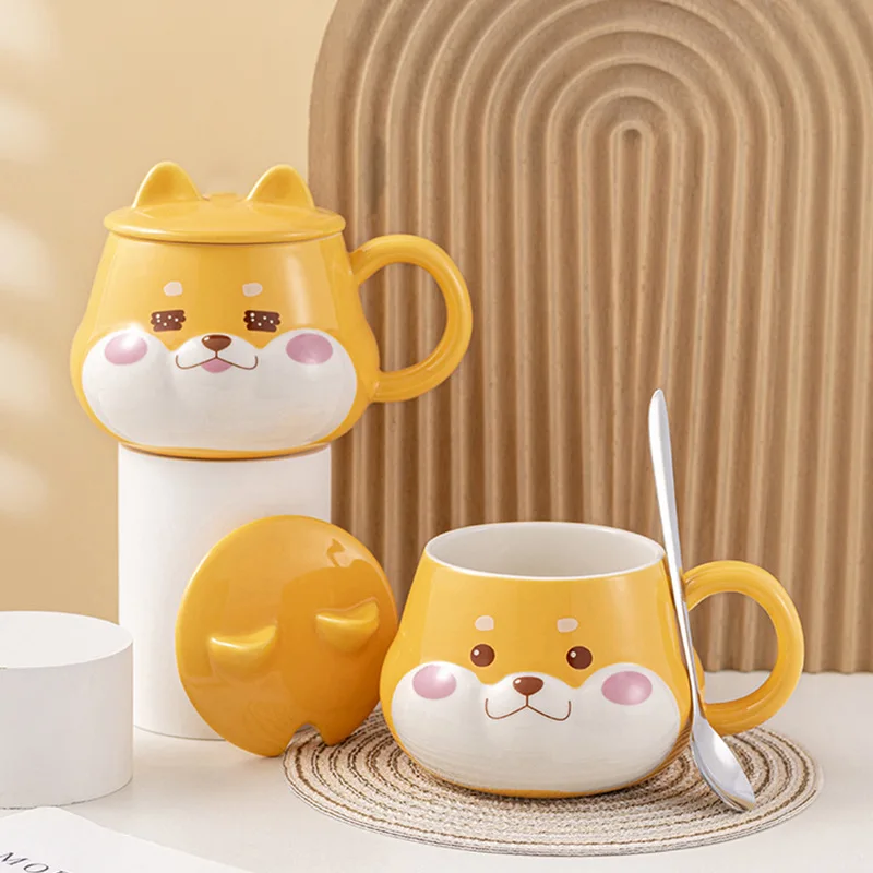 Creative Ceramic Mug with Lid, Cute Household Breakfast Mugs, Office Coffee Cup, Couple Water Cups Drink ware