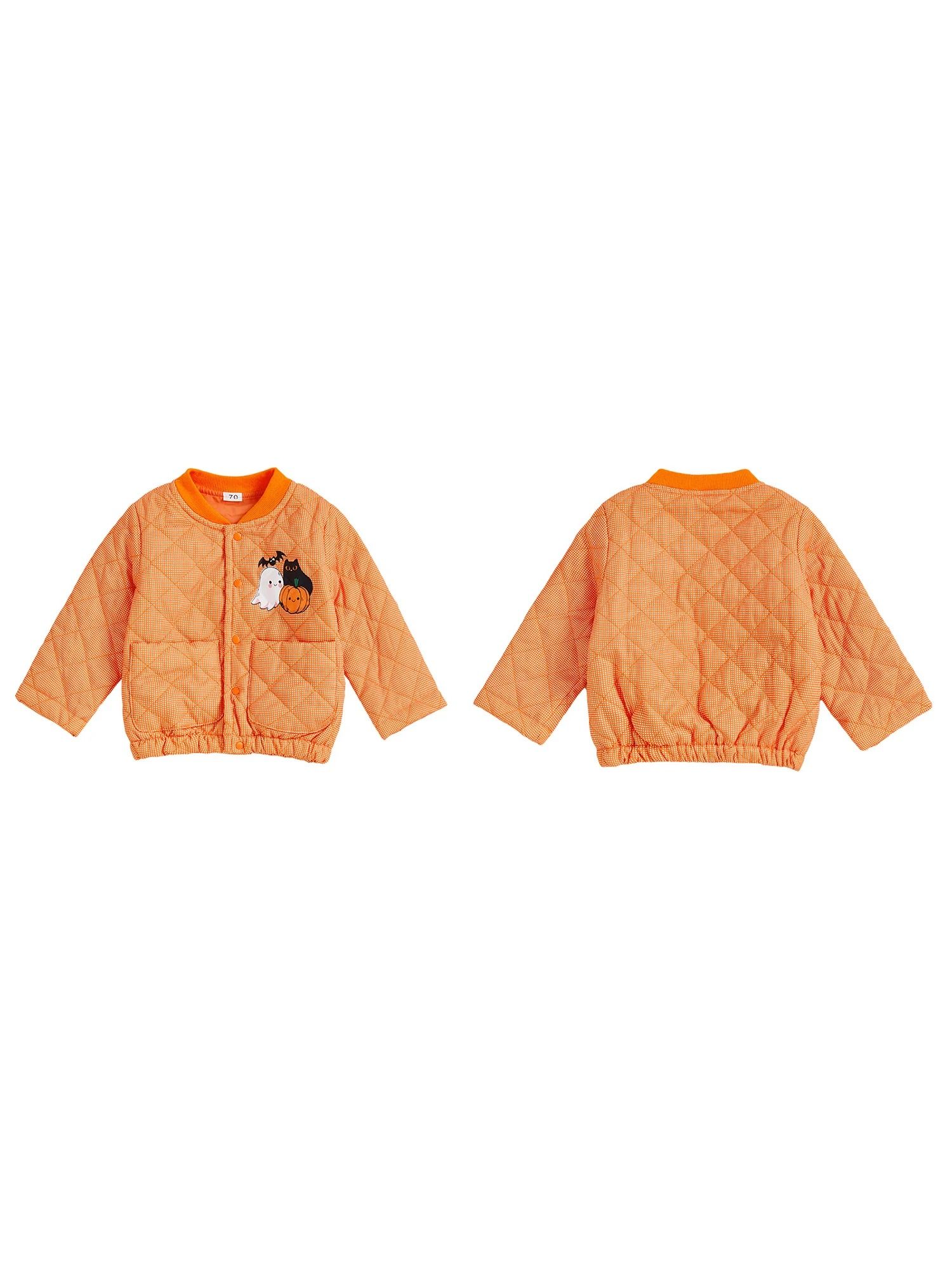 Infant Halloween Quilted Jacket - Pumpkin & Ghost Print Toddler Outerwear