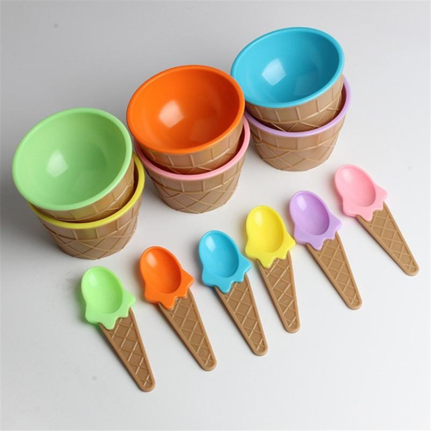 Cone Style Kids Ice Cream Bowl Set with Spoon Reusable Sundae Dessert Cups