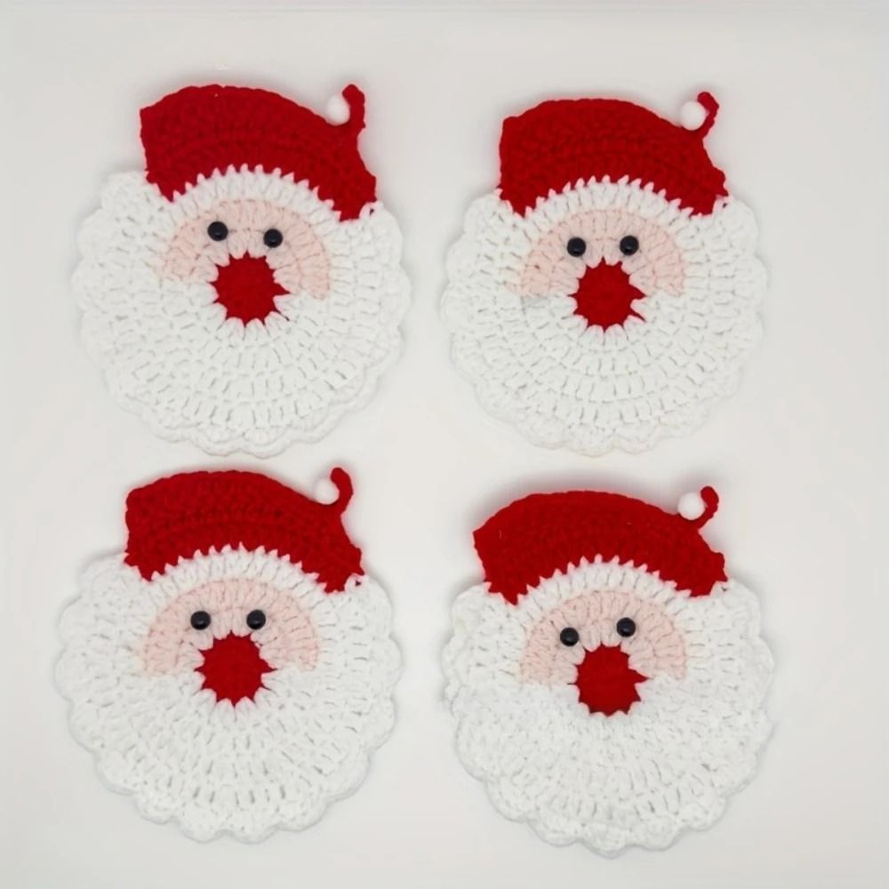 Handmade Crochet Santa Coasters Christmas Drink Mats