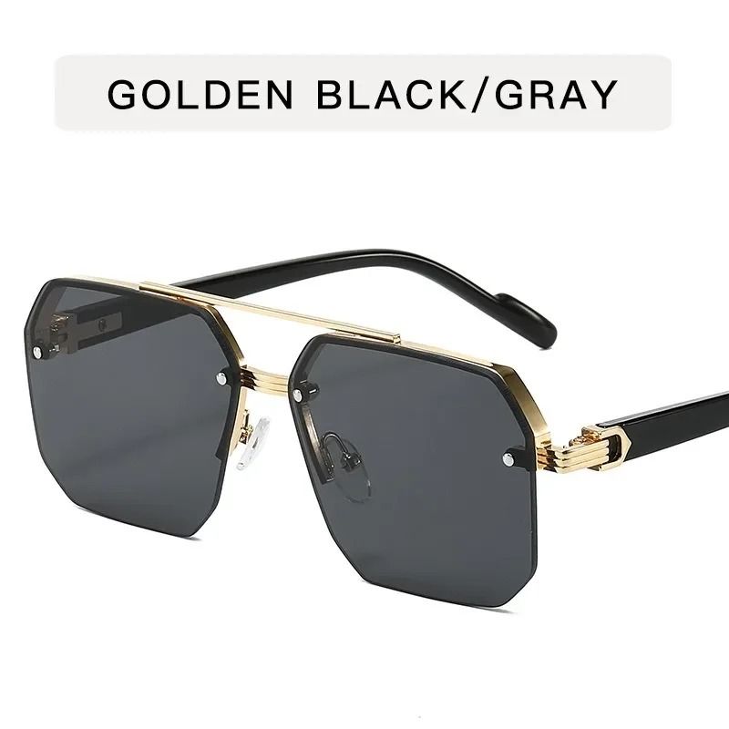 Mens Metal Square Half Frame Sunglasses Rice Nail Accent