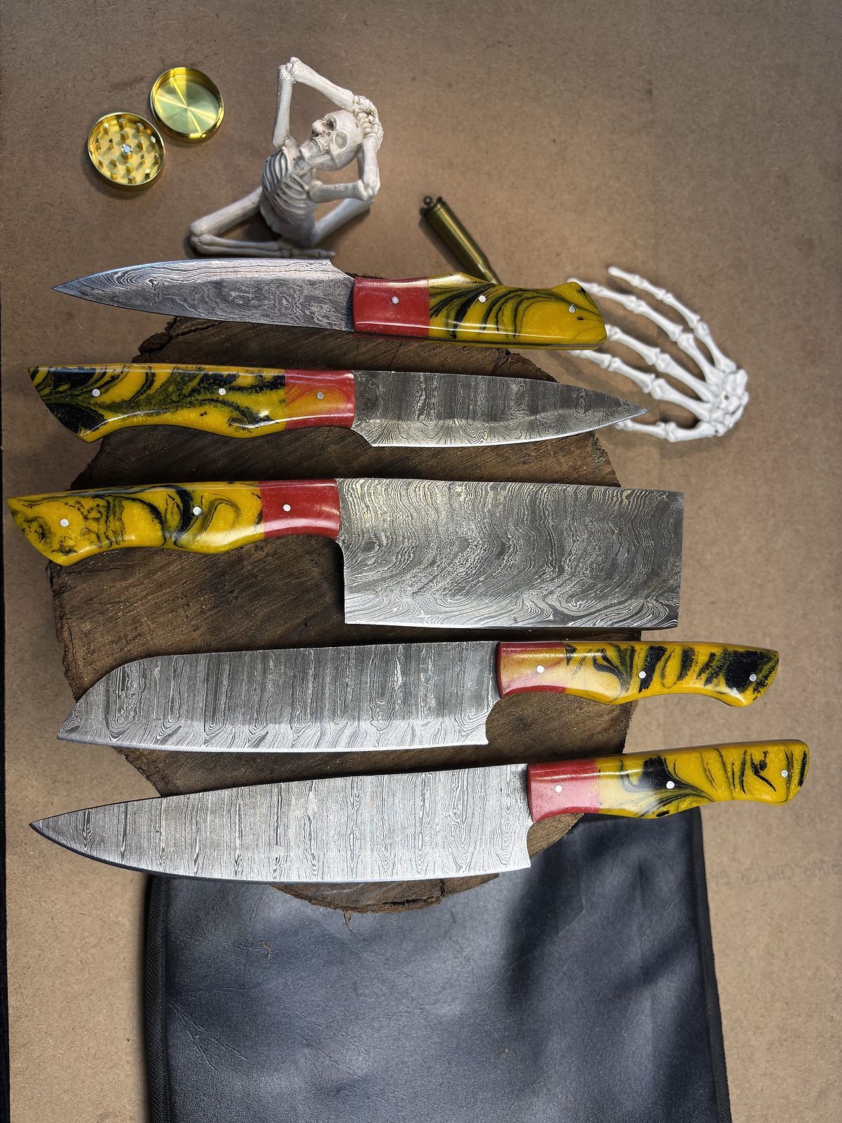 Custom Forged Damascus Steel Chef Knives Set of 5 | Professional Kitchen Tools